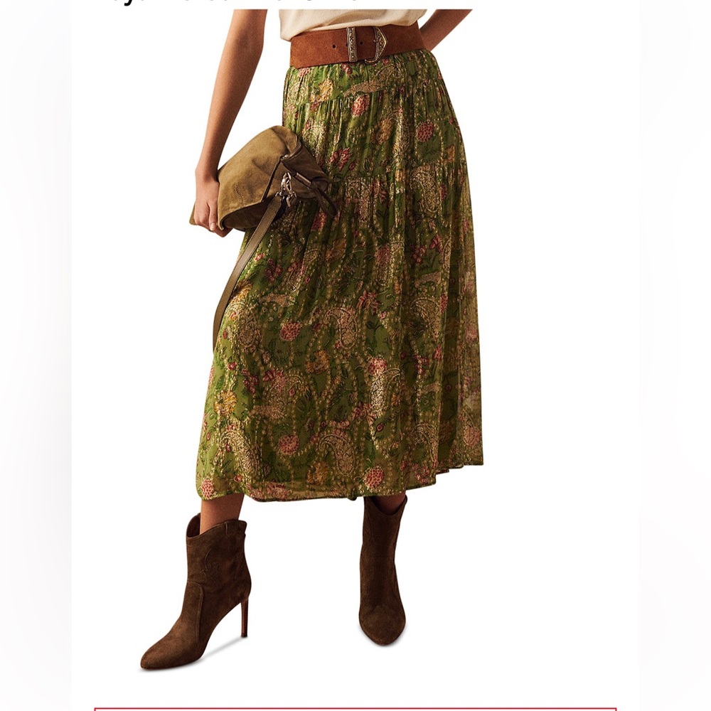 ba&sh Raya Metallic Floral Midi Skirt - Excellent Condition